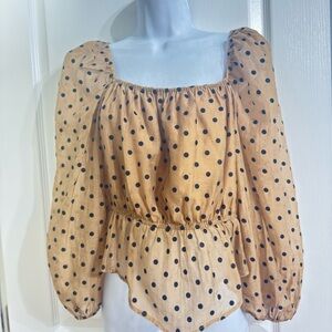 Ghospell  Tan Polka Dot Blouse